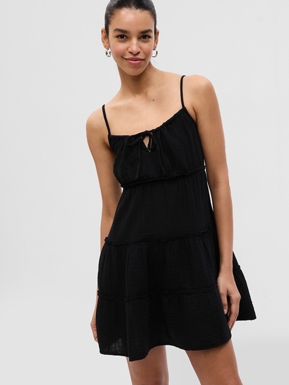 GAP Crinkle Gauze Black Dress with Tied Keyhole. Size XS